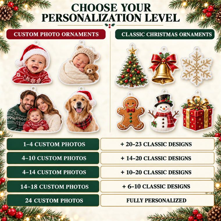 Personalized Baby's First Christmas Photo Advent Calendar with 24 Photo Ornaments