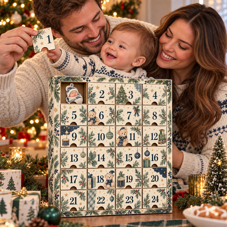 Personalized Baby Boy First Christmas Advent Calendar with 24 Photo Ornaments