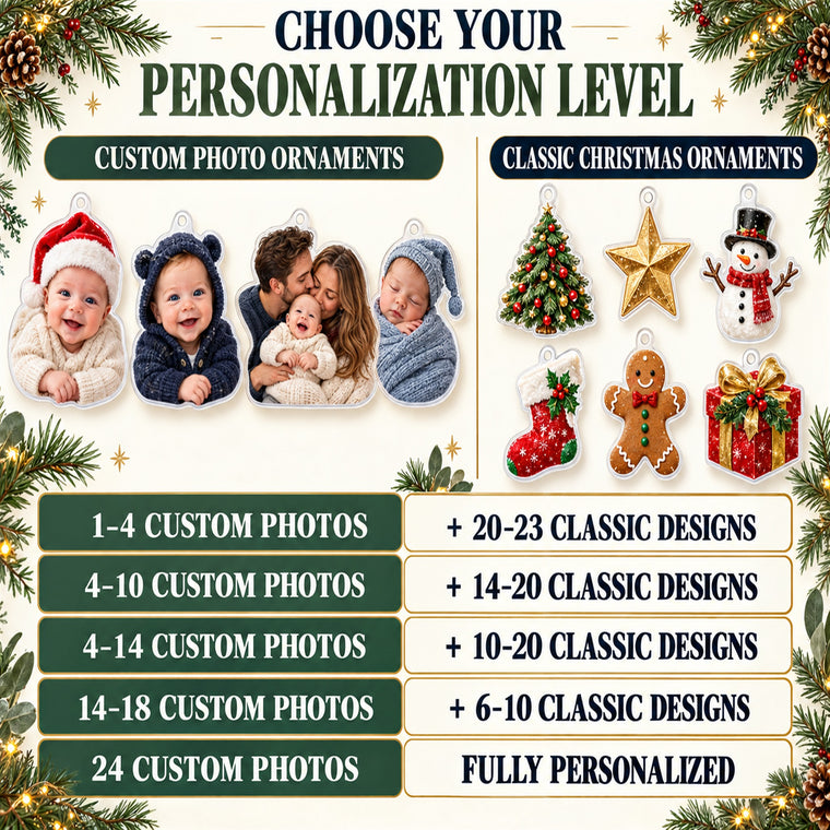Personalized Baby Boy First Christmas Advent Calendar with 24 Photo Ornaments