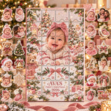 Personalized Baby Girl First Christmas Advent Calendar with 24 Photo Ornaments