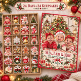 Personalized Triplets First Christmas Advent Calendar with 24 Photo Ornaments