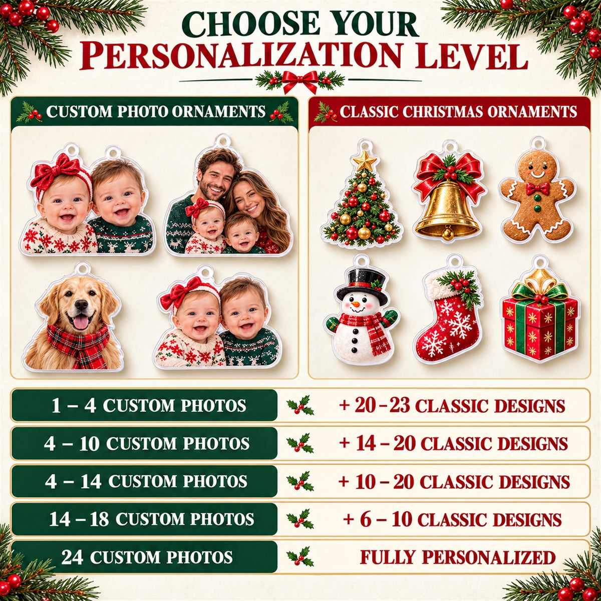 Personalized First Christmas Family of Three Advent Calendar with 24 Photo Ornaments