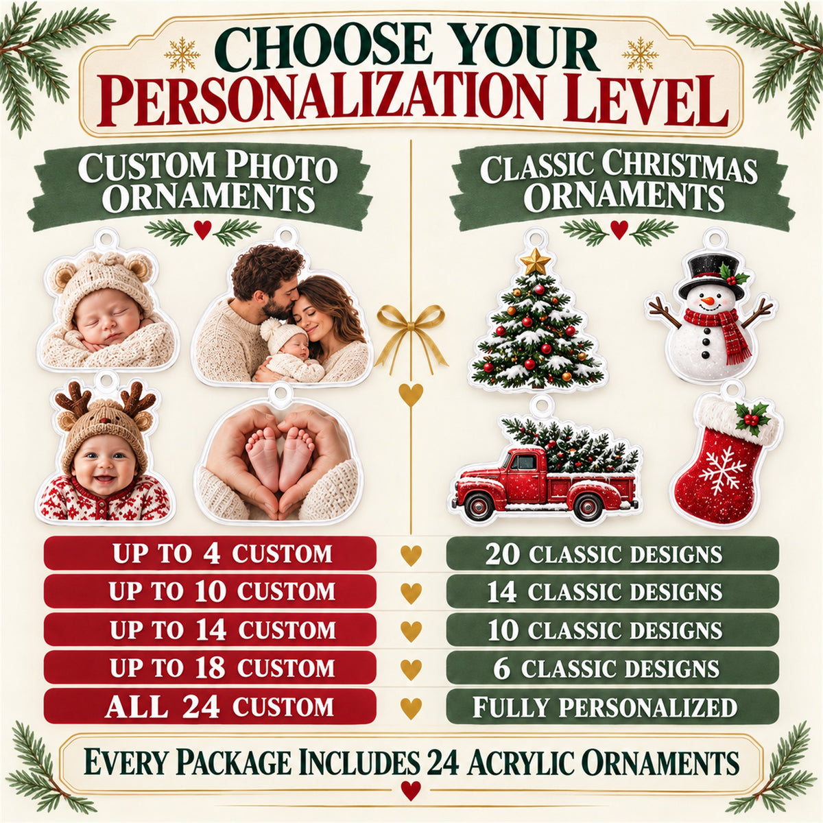 Personalized Our First Christmas As A Family Advent Calendar with 24 Photo Ornaments