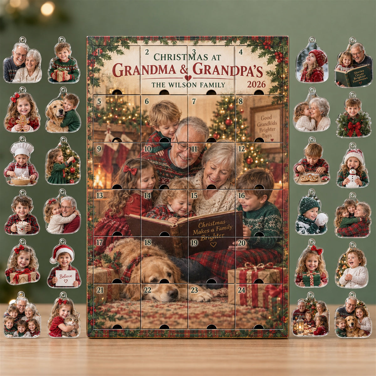 Personalized Christmas At Grandma Grandpas Advent Calendar with 24 Photo Ornaments