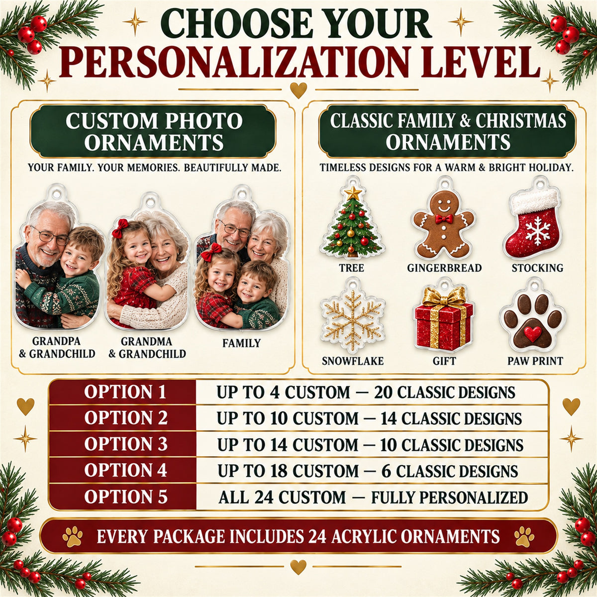 Personalized Christmas At Grandma Grandpas Advent Calendar with 24 Photo Ornaments