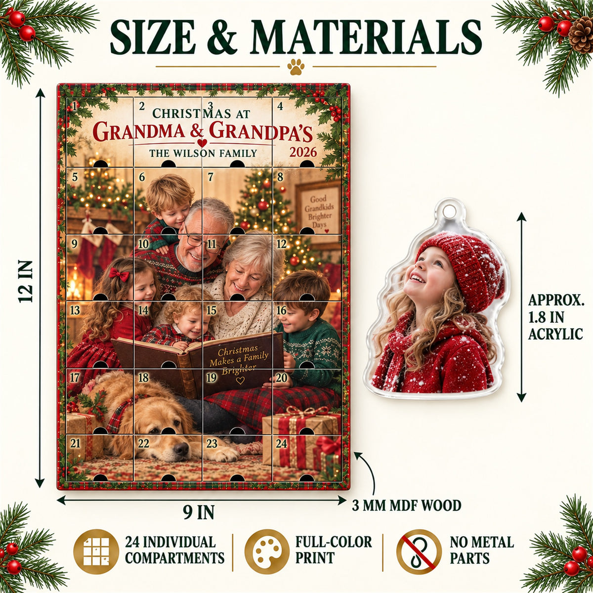 Personalized Christmas At Grandma Grandpas Advent Calendar with 24 Photo Ornaments