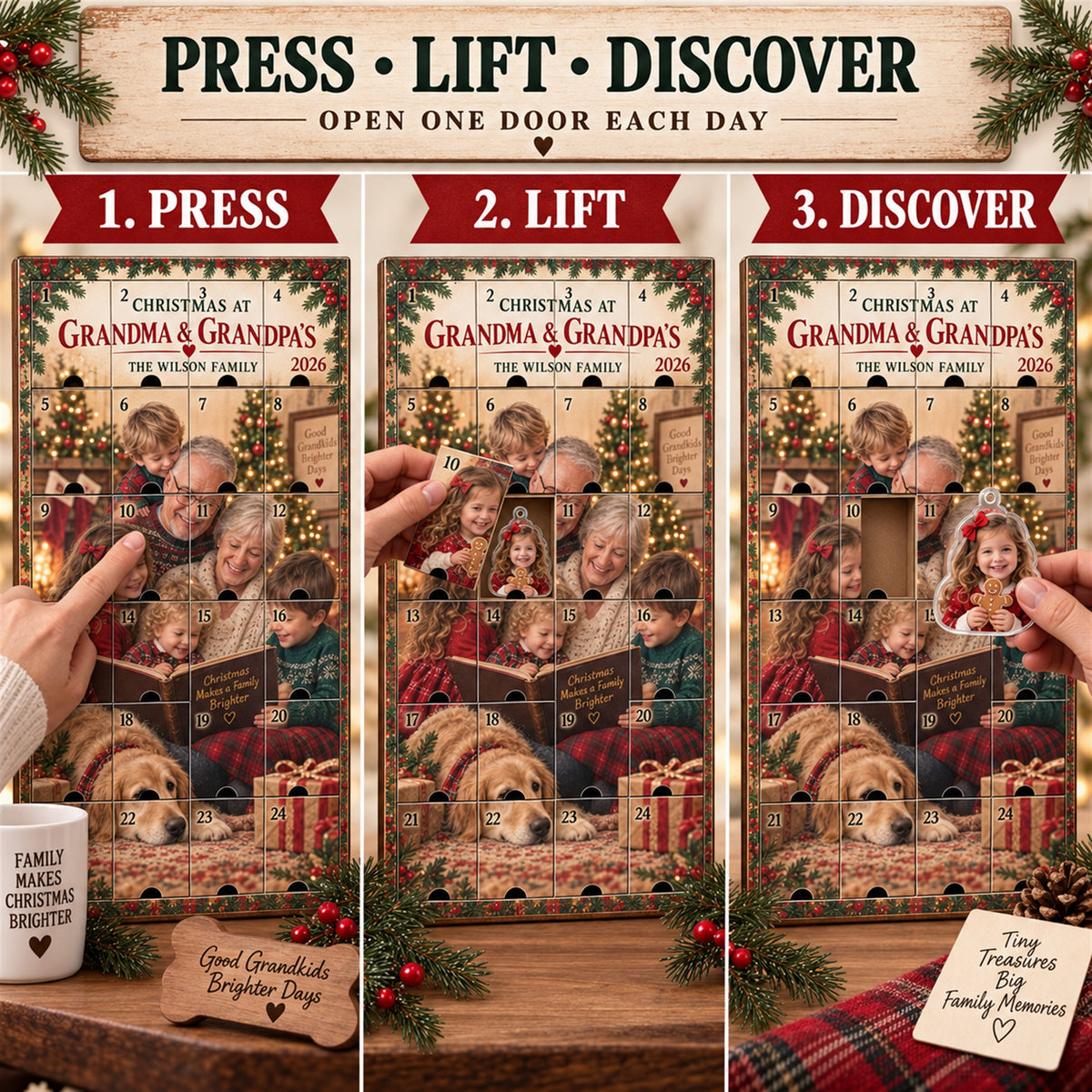Personalized Christmas At Grandma Grandpas Advent Calendar with 24 Photo Ornaments
