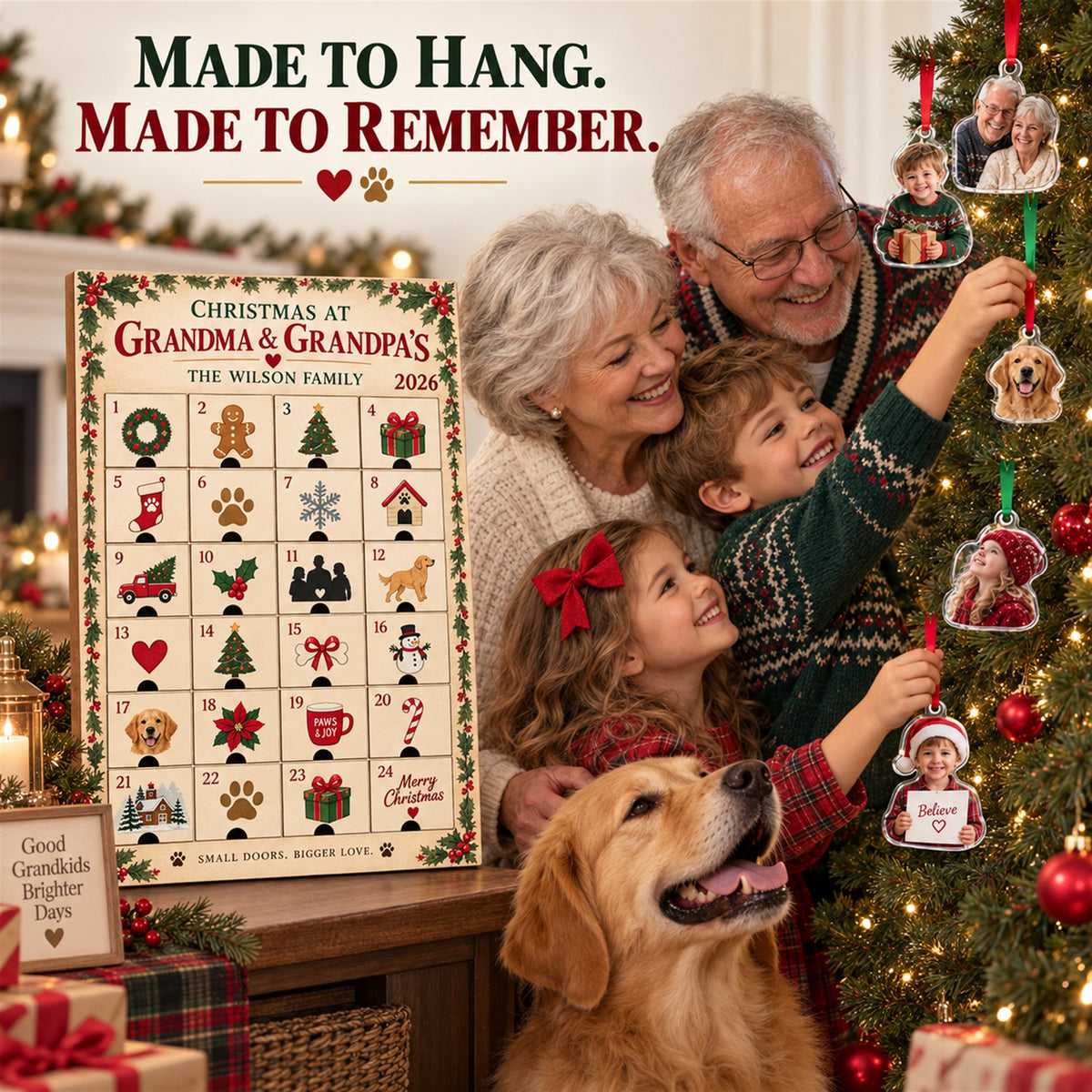 Personalized Christmas At Grandma Grandpas Advent Calendar with 24 Photo Ornaments