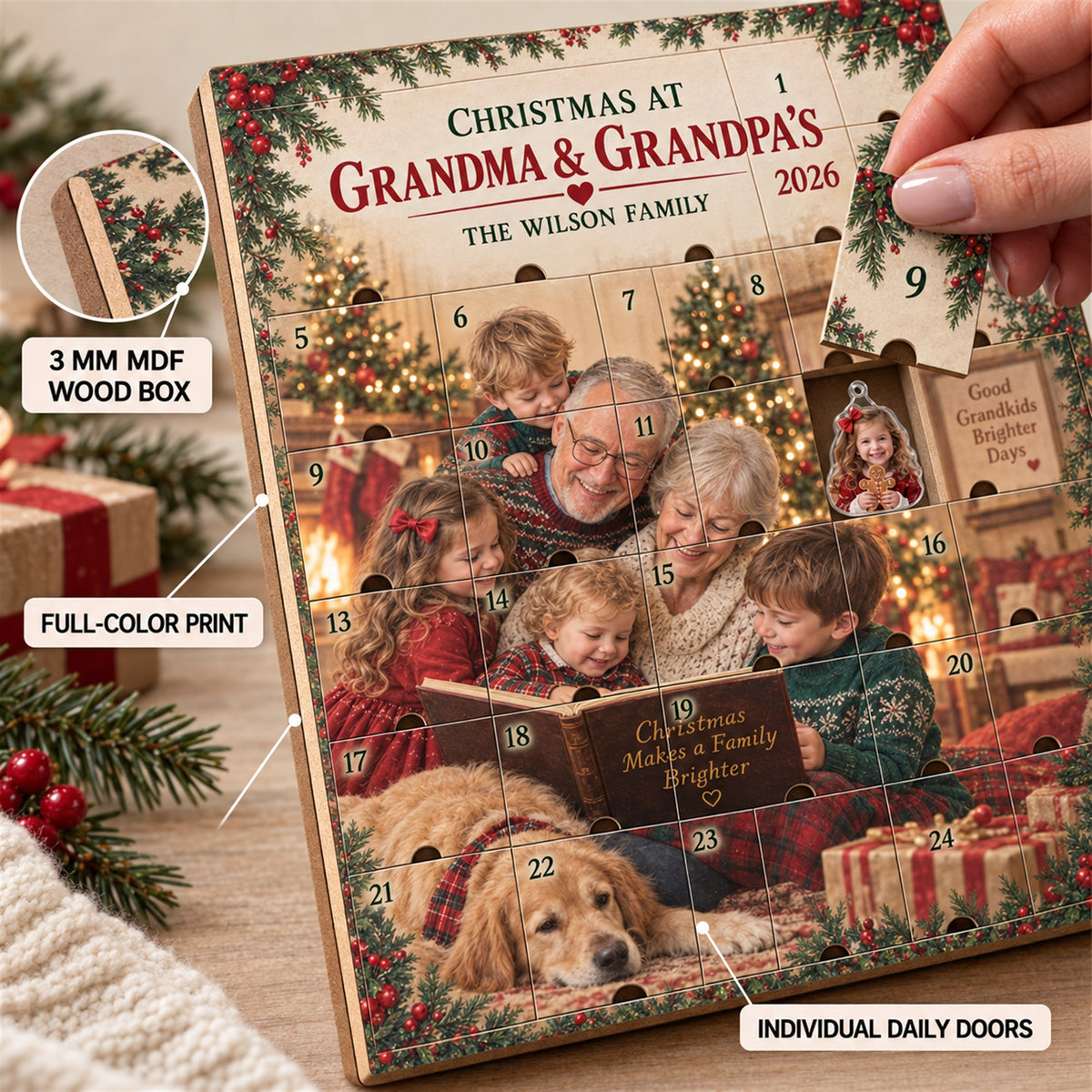 Personalized Christmas At Grandma Grandpas Advent Calendar with 24 Photo Ornaments