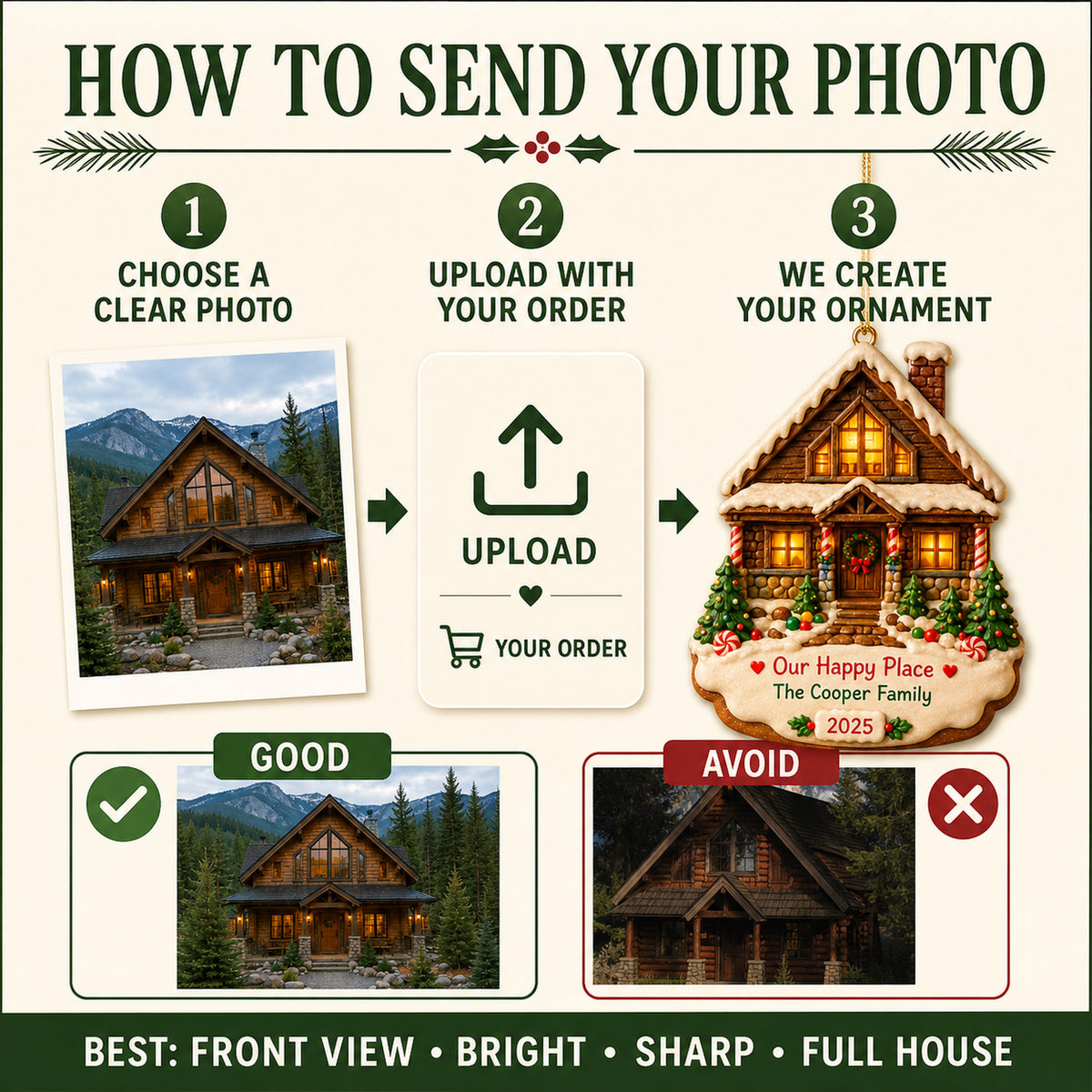 Personalized Gingerbread Our Happy Place Cabin Photo Acrylic Ornament