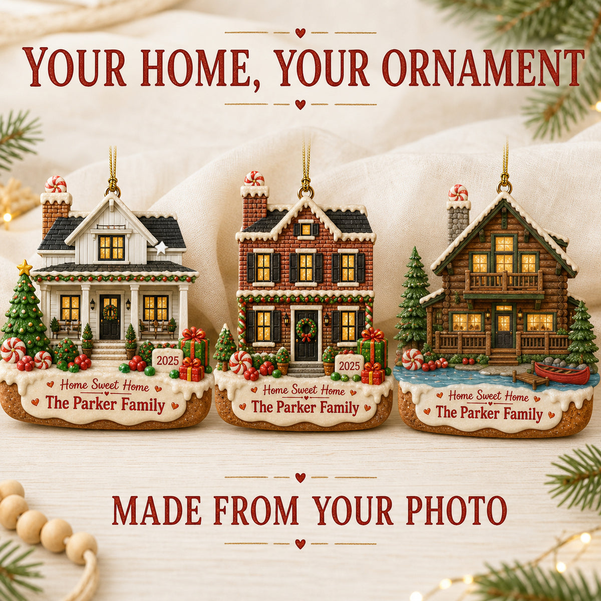 Personalized Gingerbread Home Sweet Home Farmhouse Photo Acrylic Ornament