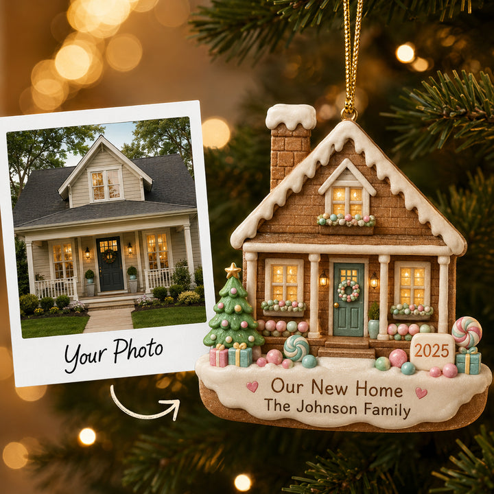 Personalized Gingerbread Pastel New Home Photo Acrylic Ornament