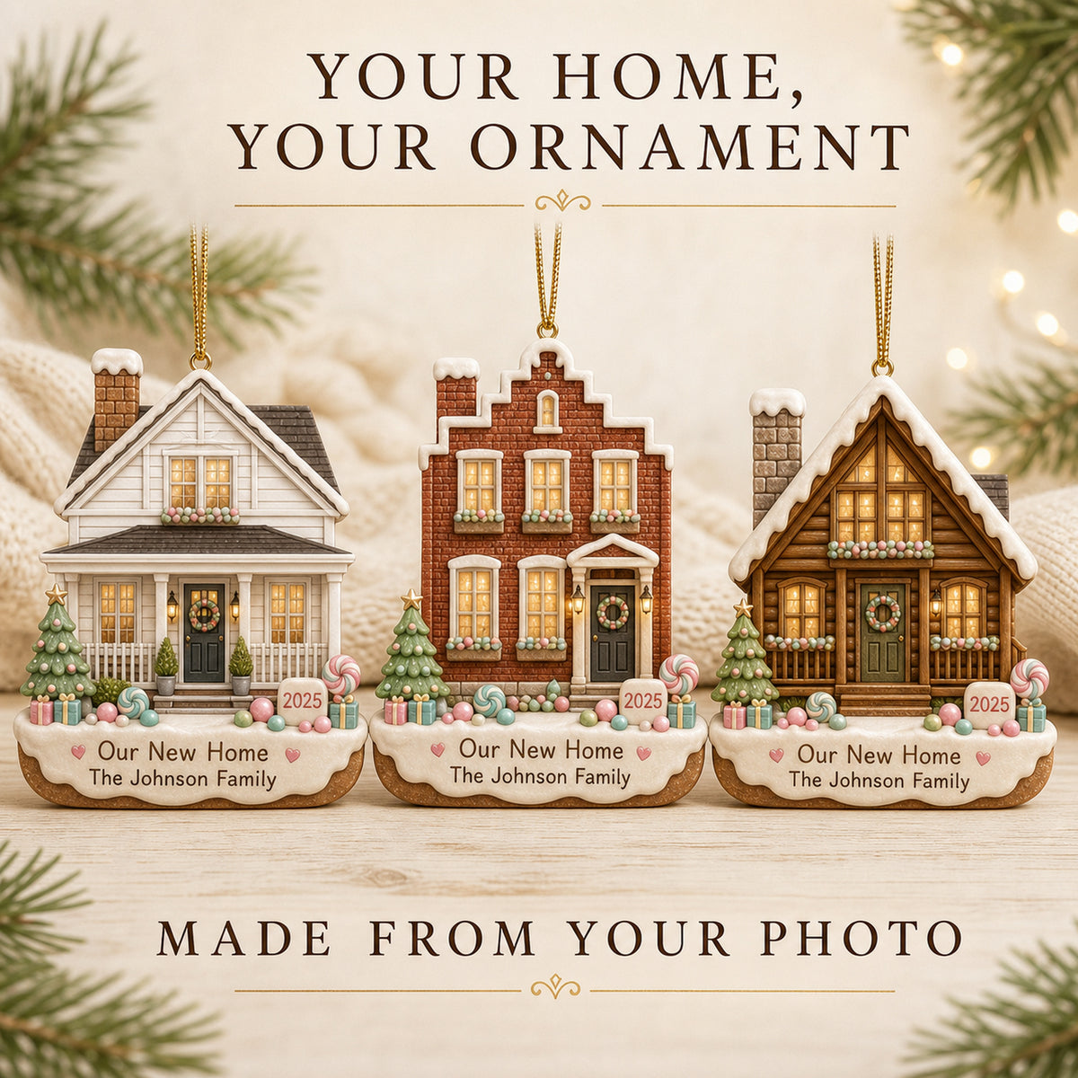 Personalized Gingerbread Pastel New Home Photo Acrylic Ornament