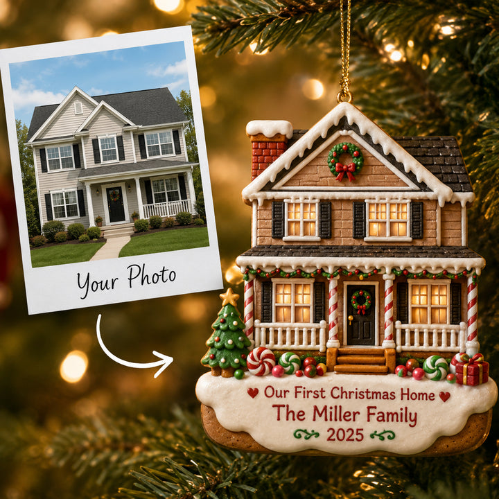 Personalized Gingerbread First Christmas Home Photo Acrylic Ornament