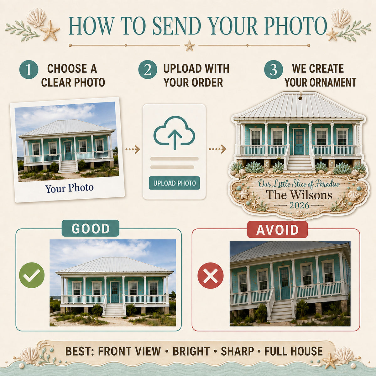 Personalized Gingerbread Coastal Sugar House Photo Acrylic Ornament
