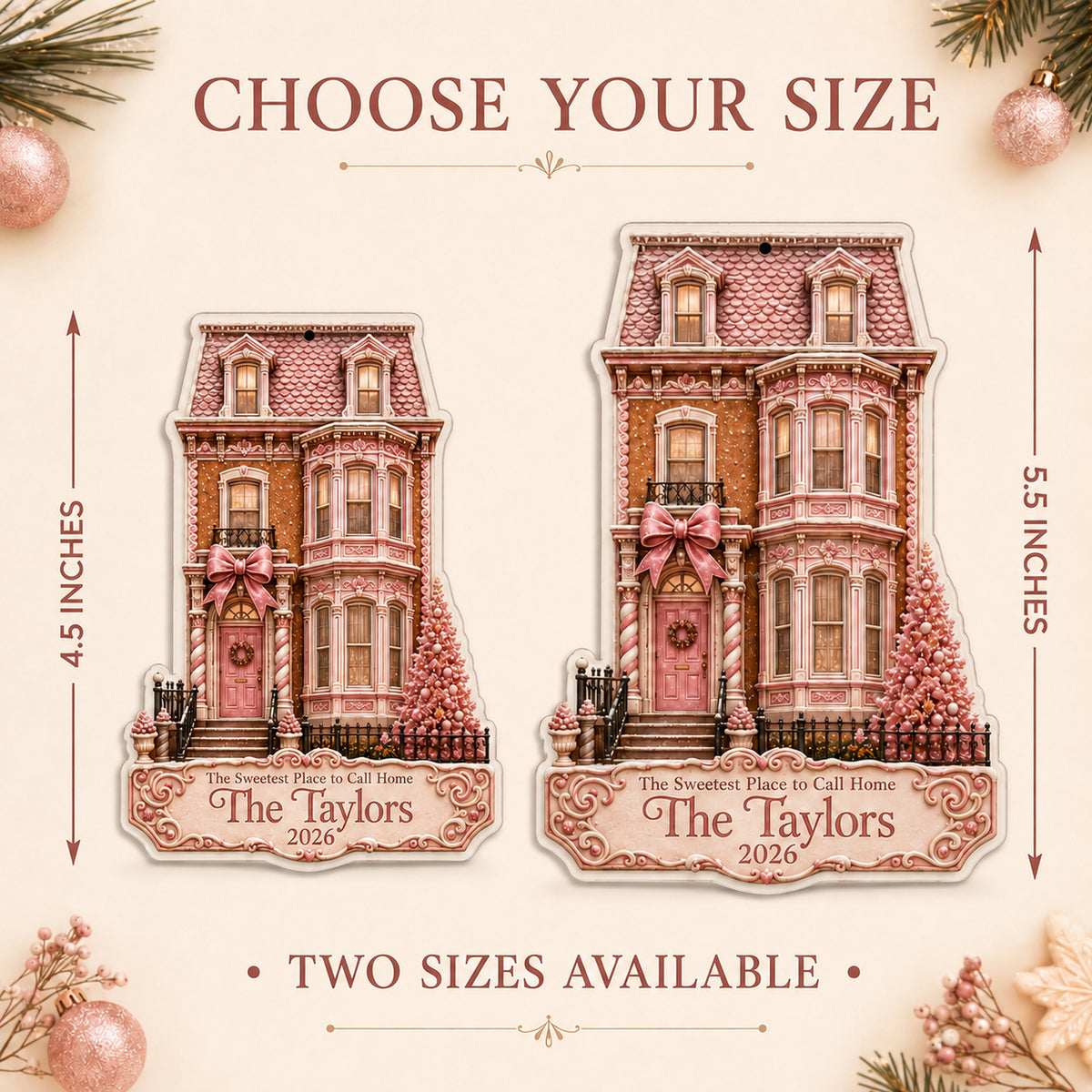 Personalized Gingerbread Pink City Townhouse Photo Acrylic Ornament