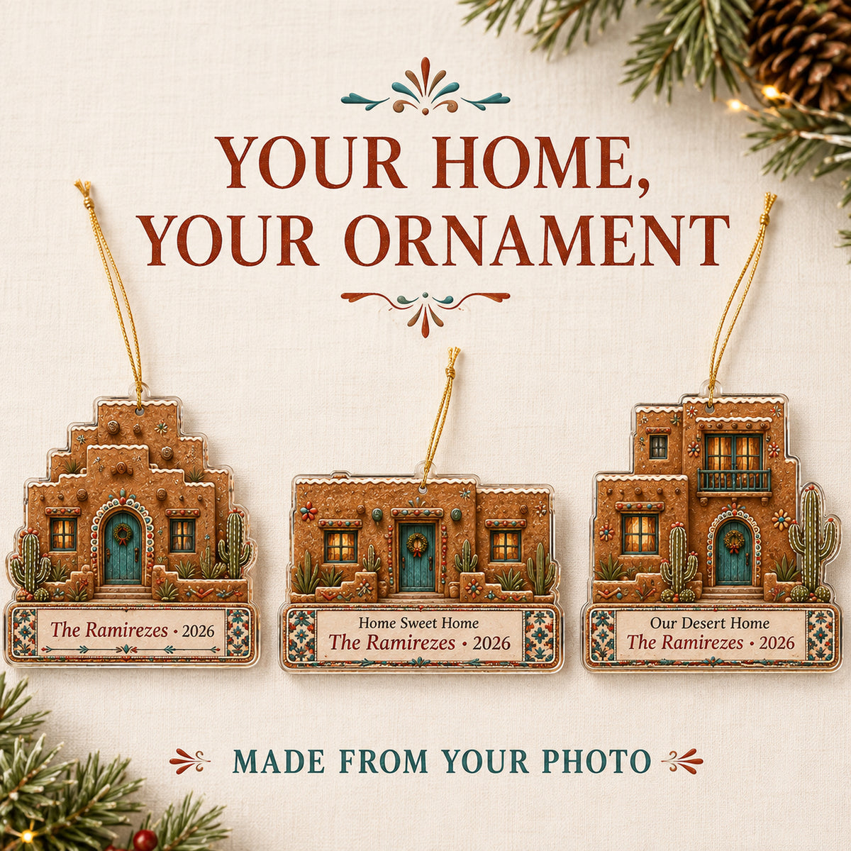 Personalized Gingerbread Southwest Casita Photo Acrylic Ornament