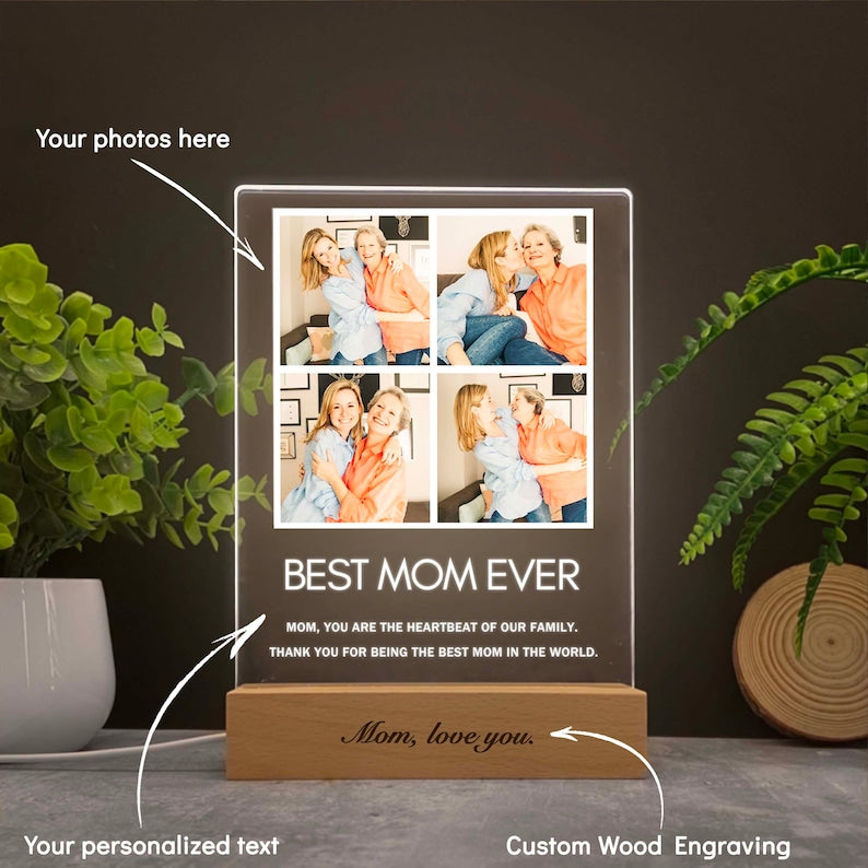 Custom family photo collage night light, Personalized gifts for mom, Family reunion gift for her, Meaningful gift | Light Photo