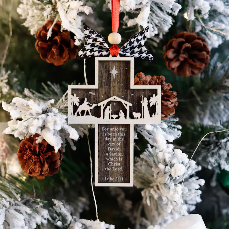 2024 Cross-Shaped Nativity Scene Ornament – Christian Scripture Christmas Gift | Final