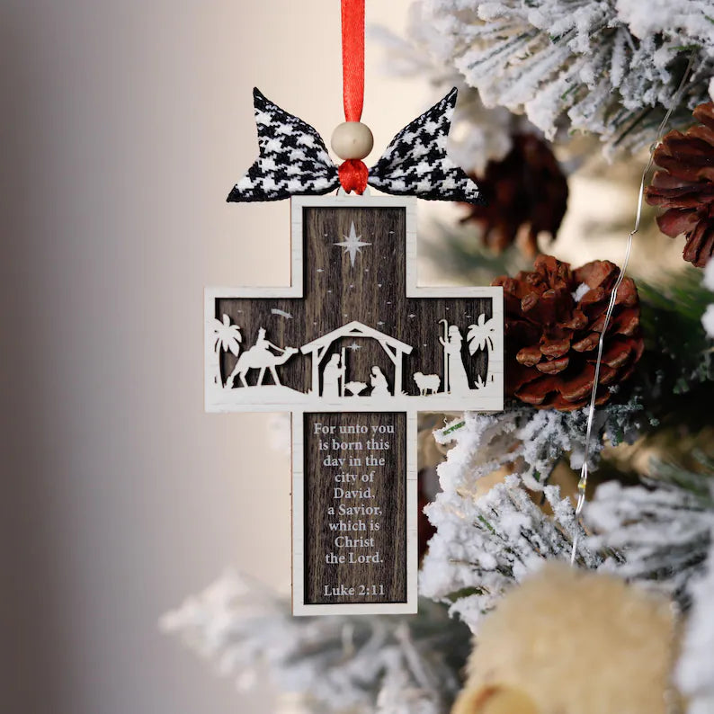 2024 Cross-Shaped Nativity Scene Ornament – Christian Scripture Christmas Gift | Final