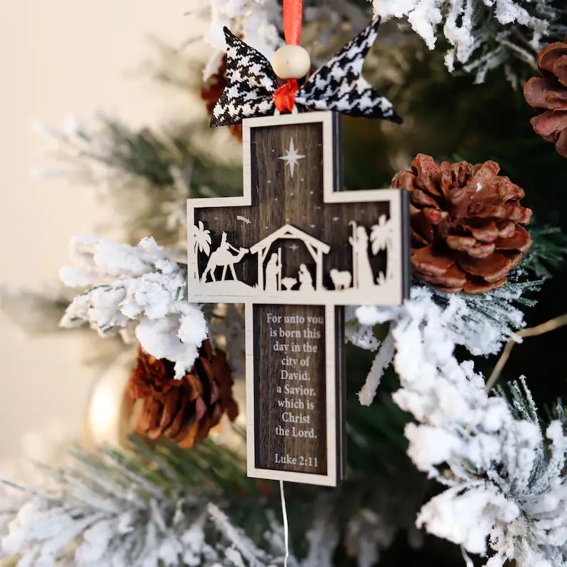 2024 Cross-Shaped Nativity Scene Ornament – Christian Scripture Christmas Gift | Final