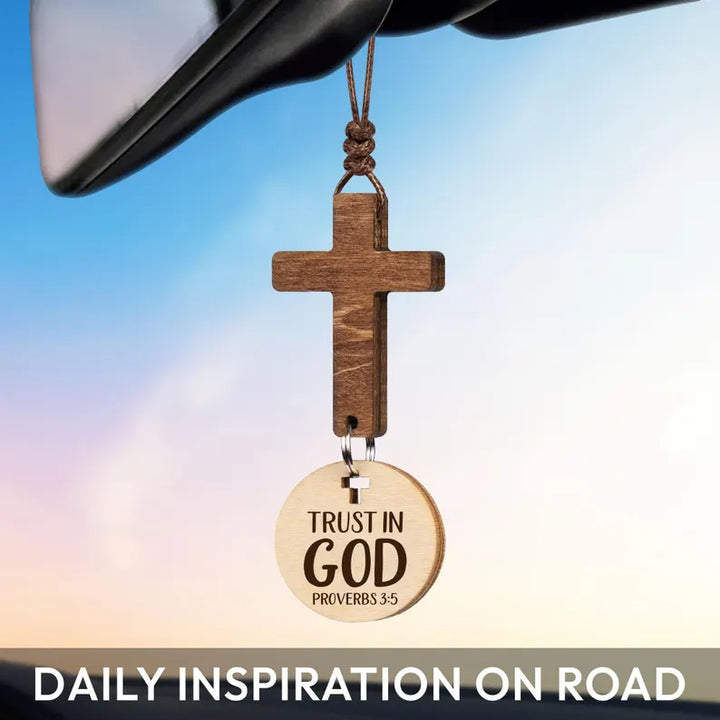 Wooden Cross Car Hanging Ornament – Christian Car Charm Gift | Final