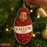 Personalized Baby First Christmas Swaddle Photo Ornament - Custom Acrylic Christmas Keepsake