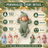Personalized Baby Birth Stats Bodysuit Photo Ornament - Custom Acrylic Christmas Keepsake