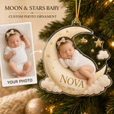 Personalized Moon and Stars Sleeping Baby Photo Ornament - Custom Acrylic Christmas Keepsake - image 1