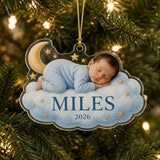 Personalized Moon and Stars Sleeping Baby Photo Ornament - Custom Acrylic Christmas Keepsake - image 2