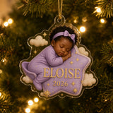 Personalized Moon and Stars Sleeping Baby Photo Ornament - Custom Acrylic Christmas Keepsake - image 3