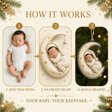 Personalized Moon and Stars Sleeping Baby Photo Ornament - Custom Acrylic Christmas Keepsake - image 5