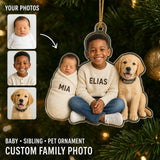 Personalized Baby Sibling and Pet Photo Ornament - Custom Acrylic Christmas Keepsake - image 1