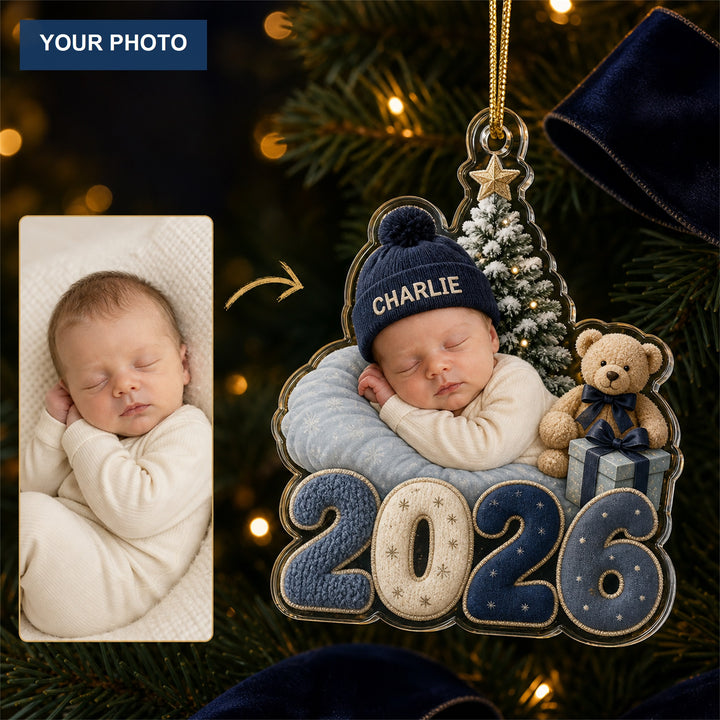 Personalized Sleepy Winter Baby 2026 Photo Ornament - Custom Acrylic Christmas Keepsake - image 1