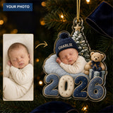 Personalized Sleepy Winter Baby 2026 Photo Ornament - Custom Acrylic Christmas Keepsake - image 1
