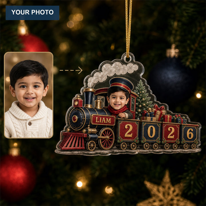 Personalized Christmas Train Baby 2026 Photo Ornament - Custom Acrylic Christmas Keepsake - image 1