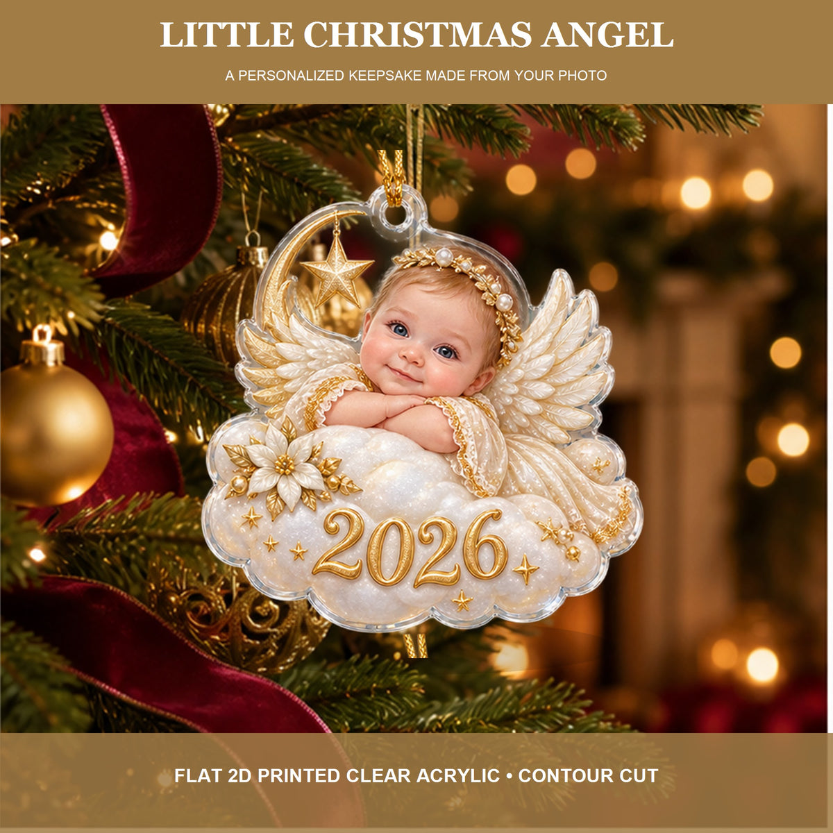 Personalized Little Christmas Angel Baby 2026 Photo Ornament - Custom Acrylic Christmas Keepsake - image 2