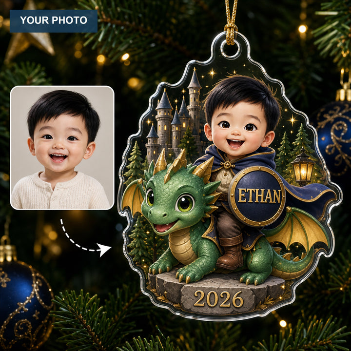 Personalized Chibi Dragon Rider Photo Ornament - Custom Acrylic Christmas Keepsake - image 1