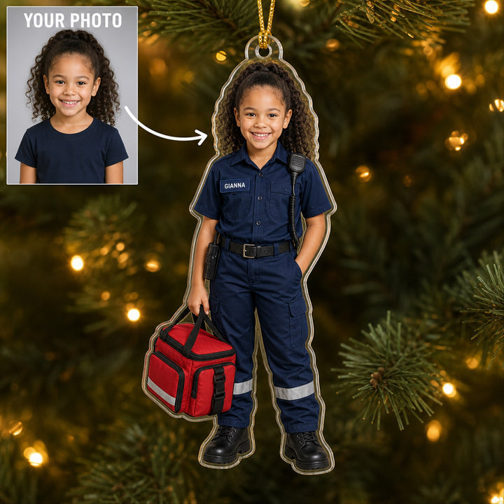 Personalized Kids EMT Paramedic Photo Ornament - Custom Acrylic Christmas Keepsake - image 1