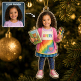 Personalized Kids Teacher Photo Ornament - Custom Acrylic Christmas Keepsake - image 1