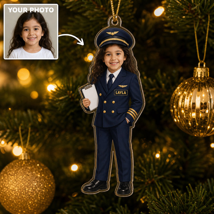 Personalized Kids Pilot Photo Ornament - Custom Acrylic Christmas Keepsake - image 1