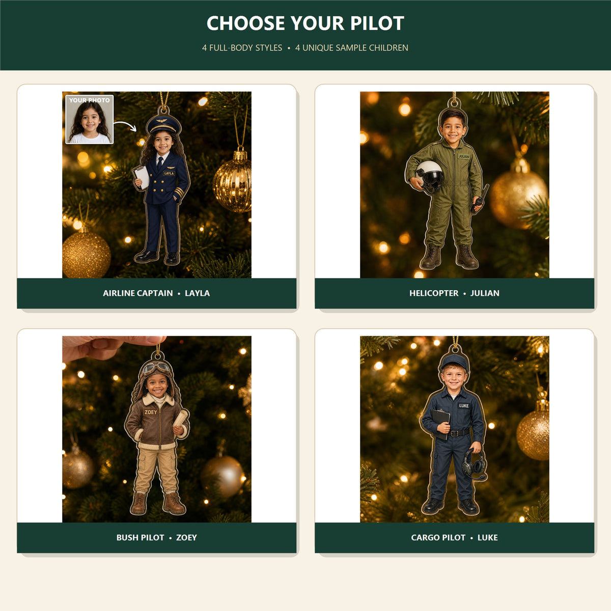 Personalized Kids Pilot Photo Ornament - Custom Acrylic Christmas Keepsake - image 2