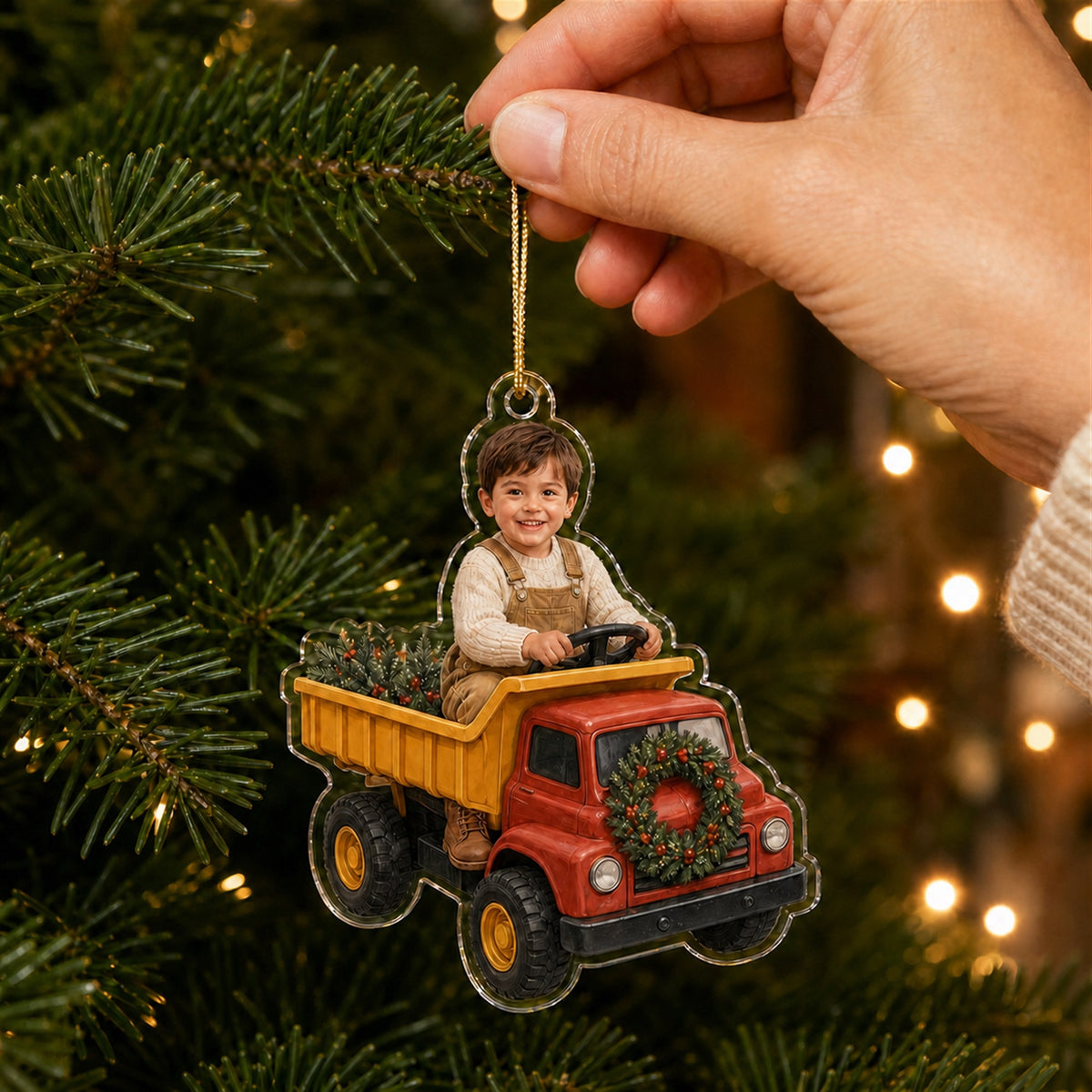 Personalized Kids Construction Crew Photo Ornament - Custom Acrylic Christmas Keepsake - image 3