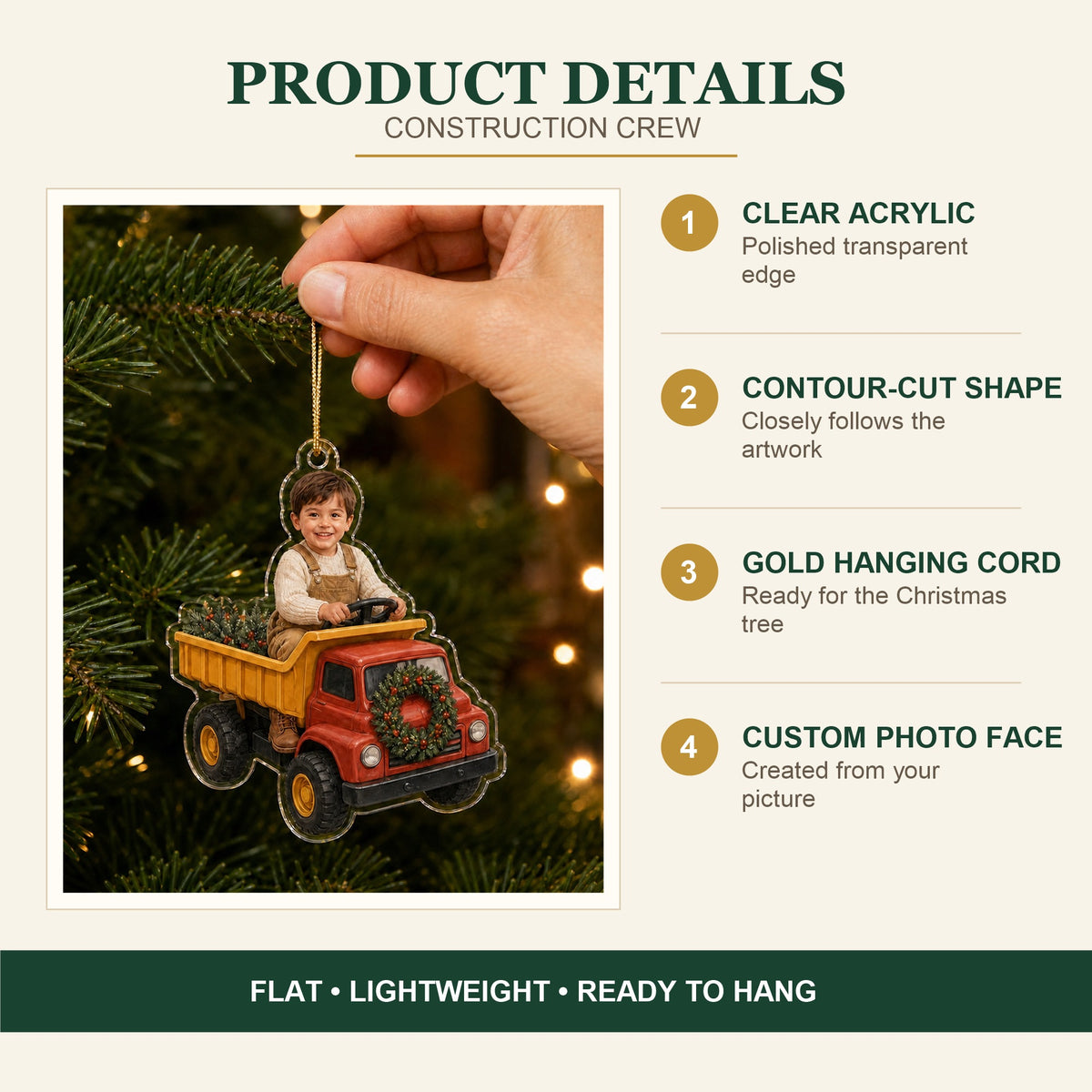 Personalized Kids Construction Crew Photo Ornament - Custom Acrylic Christmas Keepsake - image 5