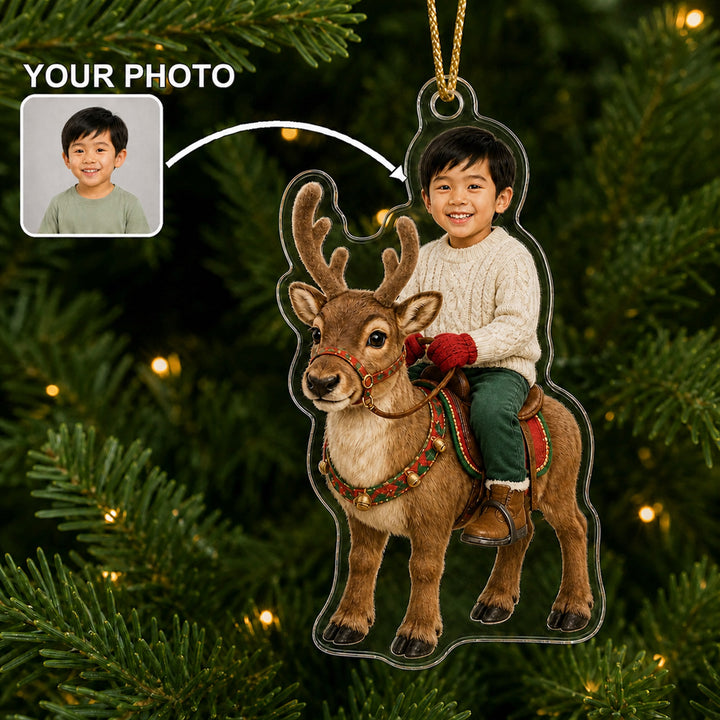 Personalized Kids Woodland Winter Photo Ornament - Custom Acrylic Christmas Keepsake - image 1