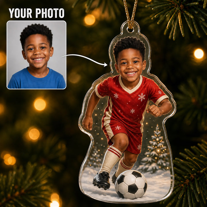 Personalized Kids Sports Star Photo Ornament - Custom Acrylic Christmas Keepsake - image 1
