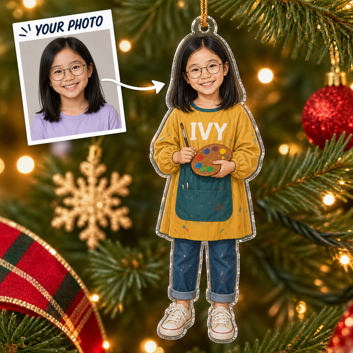 Personalized Kids Creative Arts Photo Ornament - Custom Acrylic Christmas Keepsake - image 1