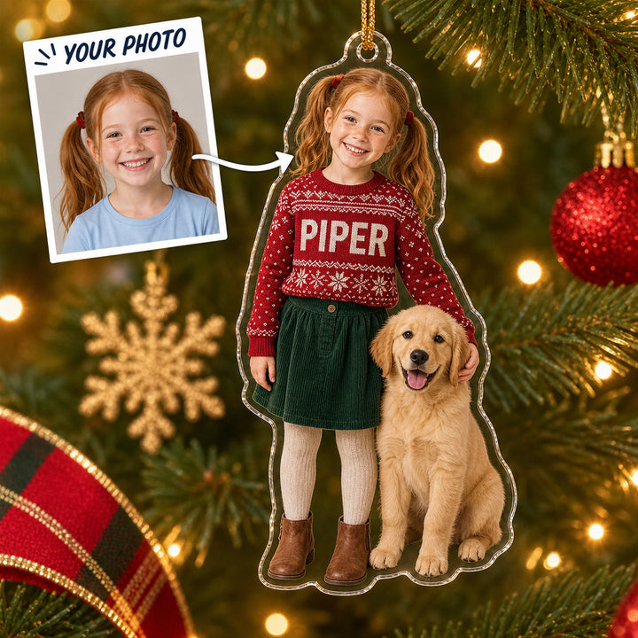 Personalized Kids and Pets Photo Ornament - Custom Acrylic Christmas Keepsake - image 1