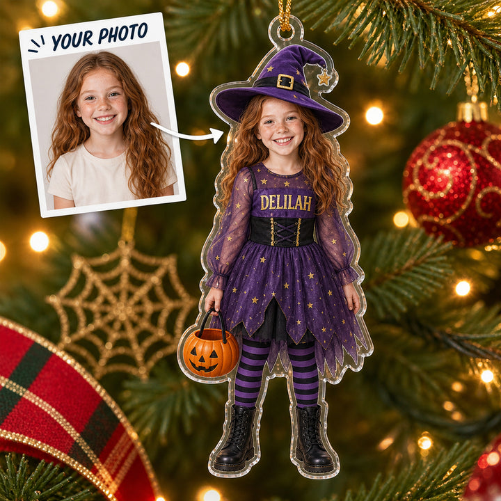 Personalized Kids Halloween Costume Photo Ornament - Custom Acrylic Christmas Keepsake - image 1
