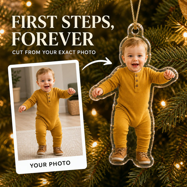 Personalized Baby First Steps Photo Ornament - Custom Acrylic Christmas Keepsake - image 1